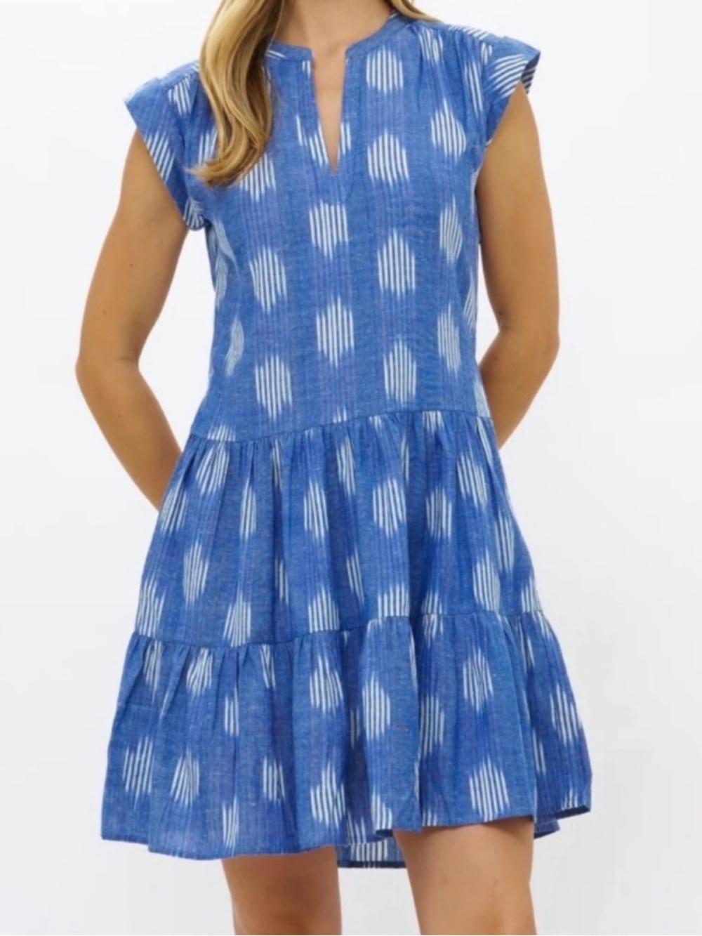 Oliphant Chatham Tuckernuck Mini Dress Blue White Ikat Cotton S